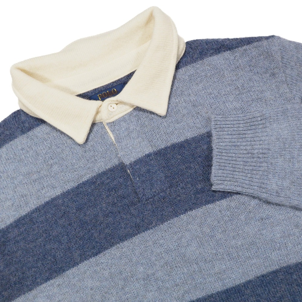 NWOT POLO RALPH LAUREN Men's Size L Blue Striped 100% Wool‎ Rugby Sweater Shirt